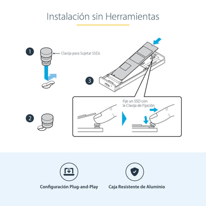 StarTech.com - Caja Externa de Aluninio USB-C 10Gbps a NVMe M.2 o SSD M.2 SATA - Sin Herramientas para SSD M.2 NGFF PCIe/SATA - con Cables USB Tipo C o USB-A - 2230/2242/2260/2280