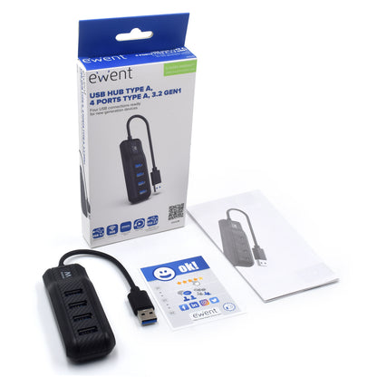 Ewent - EW1138 hub de interfaz USB 3.2 Gen 1 (3.1 Gen 1) Type-A 5000 Mbit/s Negro