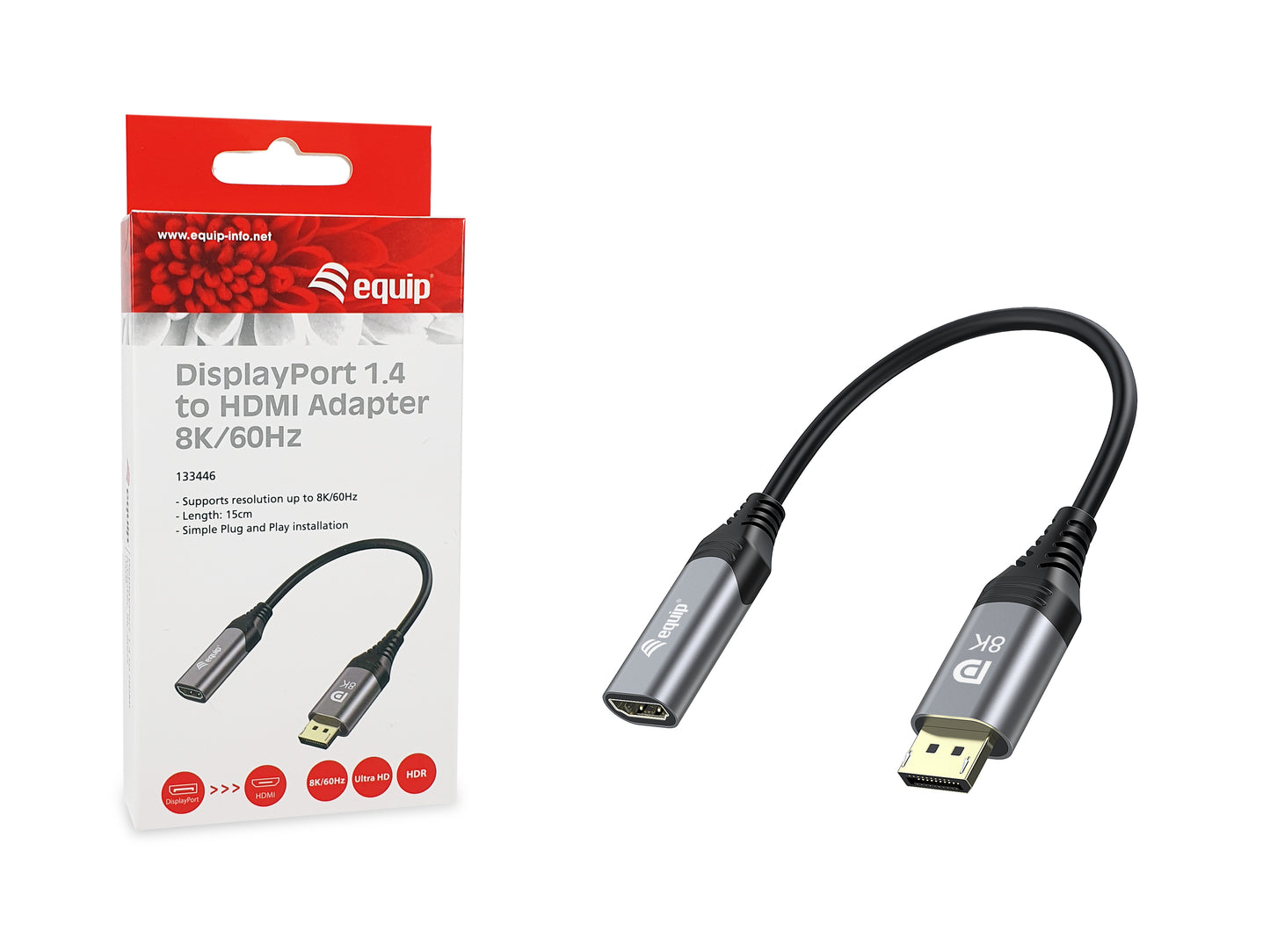 Equip - 133446 adaptador de cable de vídeo 0 15 m DisplayPort HDMI Negro  Gris