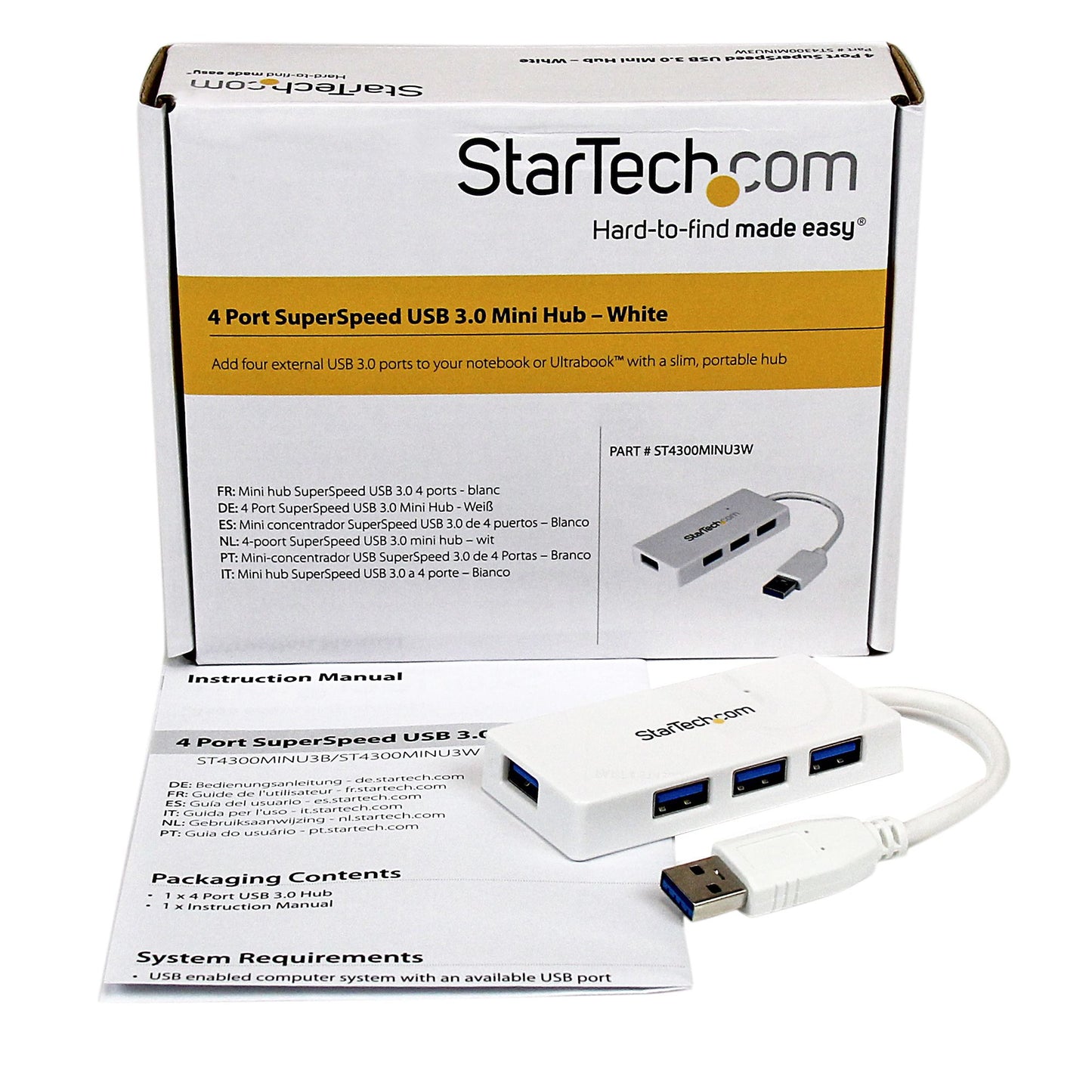 StarTech.com - Adaptador Concentrador Hub Ladrón USB 3.0 (5Gbps) Super Speed para Laptop de 4 Puertos Salidas - Blanco