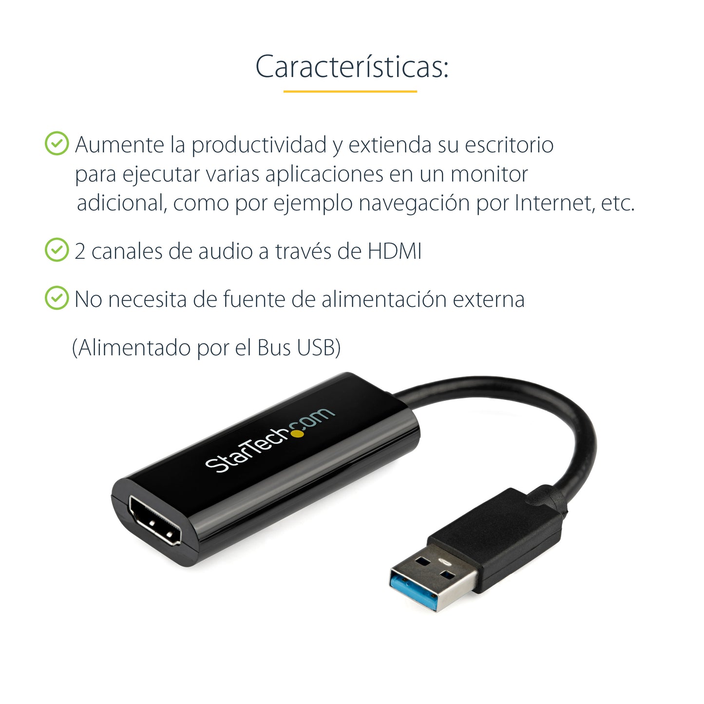 StarTech.com - Adaptador USB 3.0 a HDMI - 1080p (1920x1200) - Adaptador Conversor Compacto de USB-A a HDMI para Monitor - Adaptador Gráfico Externo de Vídeo - Negro - para Windows Solamente