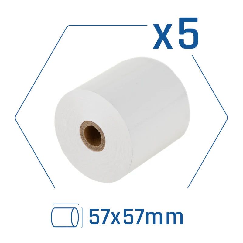 iggual - Pack 5 rollos papel térmico sin BPA 57X57mm