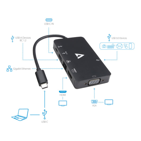 V7 - V7UC-U3CRJ45HDVG-BLK Adaptador gráfico USB 3840 x 2160 Pixeles Negro