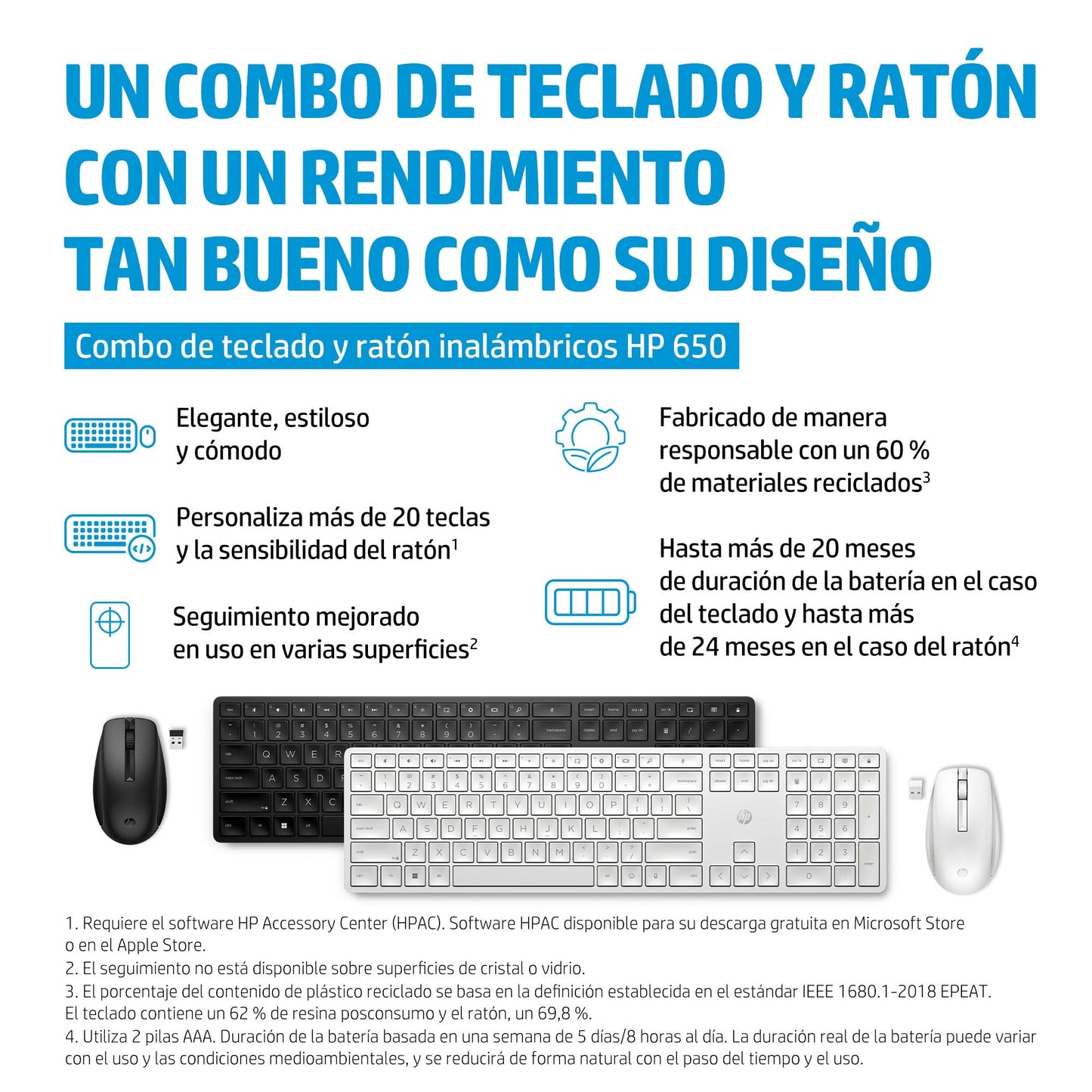 HP - Combo de teclado y ratón inalámbricos 650