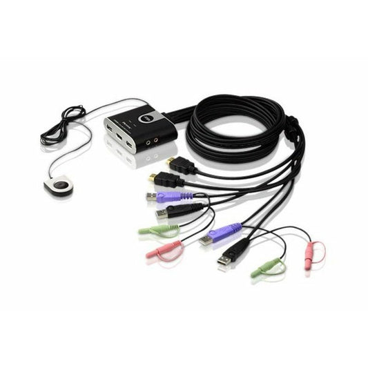 ATEN - Switch KVM formato cable HDMI/Audio USB de 2 puertos con selector remoto de puerto