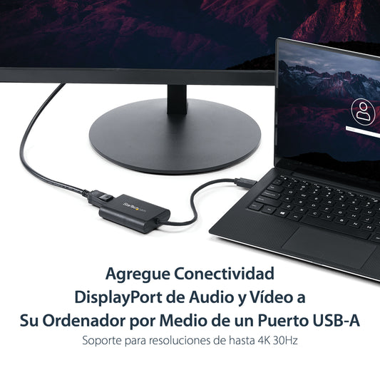 StarTech.com - Adaptador USB 3.0 a DisplayPort - 4K 30Hz - Adaptador de Vídeo Externo USB a DisplayPort para Un Monitor - Adaptador Gráfico Externo DisplayPort - USB a DP 4K 30Hz - Solo para Windows