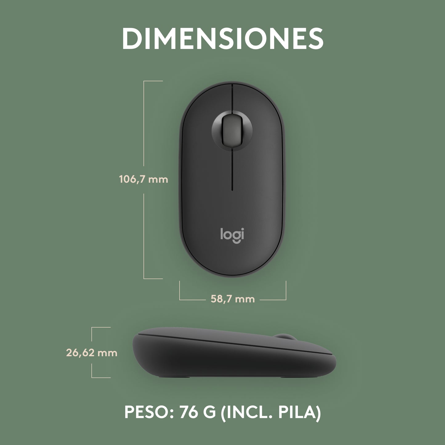 Logitech - Pebble 2 M350s ratón Viajes Ambidextro RF Wireless + Bluetooth Óptico 4000 DPI