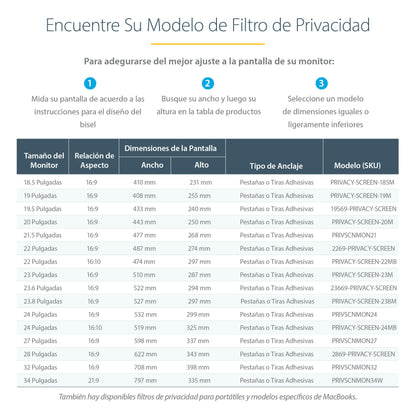 StarTech.com - Filtro de Privacidad para Monitores de 20 Pulgadas - Pantalla de Privacidad para Reducir la Luz Azul - de Pantalla Ancha 16:9 - Mate/Brillante - Ángulo de Visión de +/-30 Grados