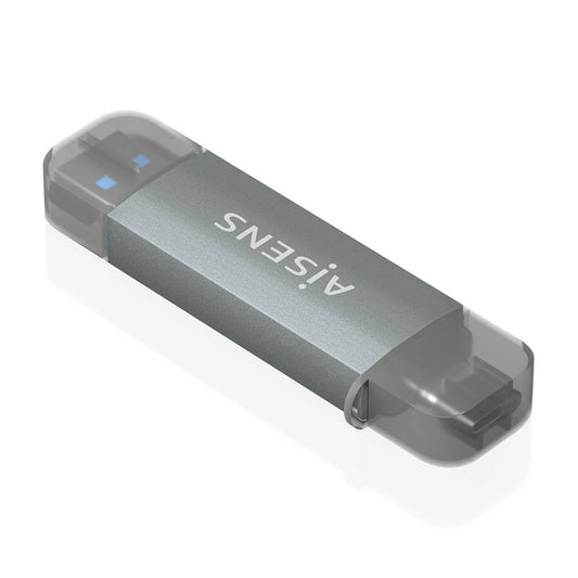 AISENS - Lector de Tarjetas SD  Micro SD  MMC  RS-MMC  MMC Micro  USB-A y USB-C  Gris