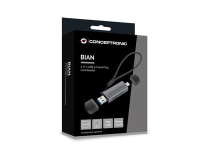 Conceptronic - BIAN05G lector de tarjeta USB 3.2 Gen 1 (3.1 Gen 1) Type-A/Type-C Gris