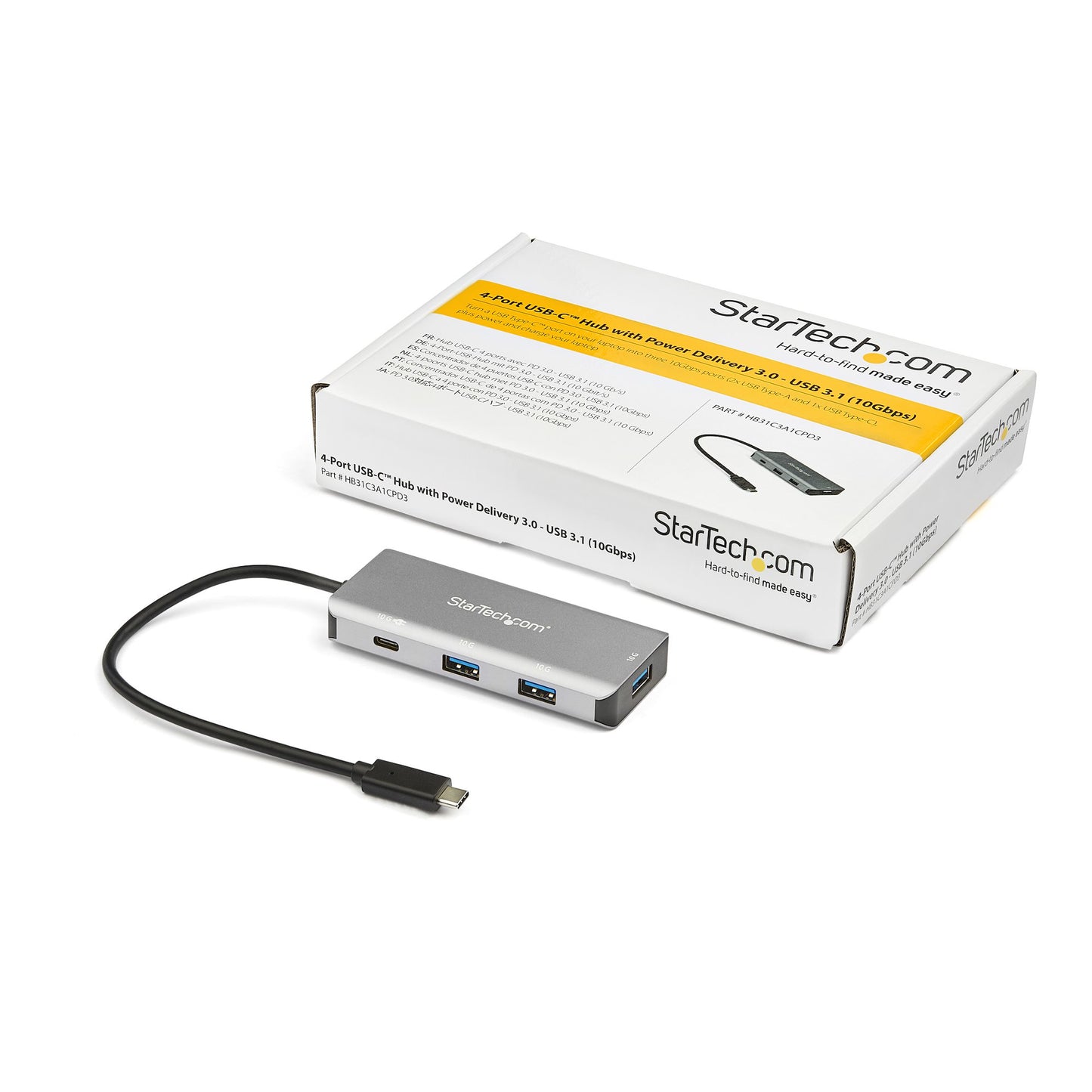 StarTech.com - Hub Ladrón USB-C de 4 Puertos (10Gbps) - 3 Puertos USB-A y 1 Puerto USB-C - Entrega de Alimentación para Carga de 100W Passthrough - Mini Adaptador Concentrador Tipo C USB 3.2 Gen 2 para Portátil - Compatible con TB3