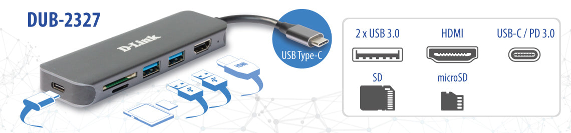 D-Link - DUB-2327 base para portátil y replicador de puertos Alámbrico USB Tipo C Gris