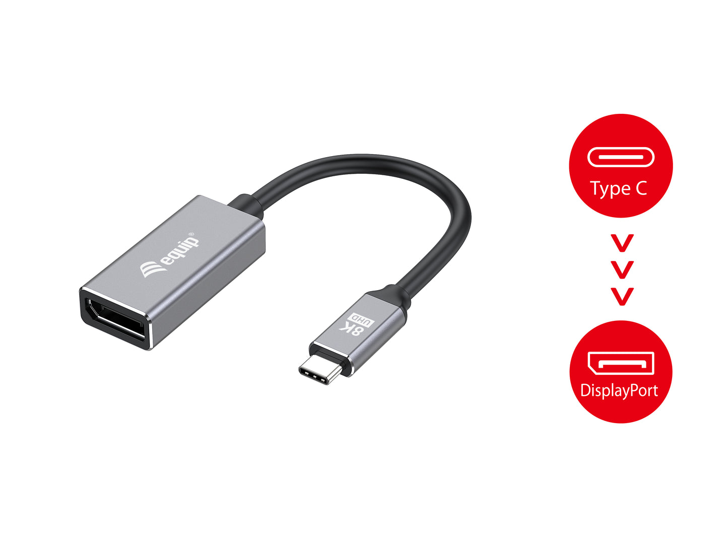 Equip - 133493 adaptador de cable de vídeo 0 15 m USB Tipo C DisplayPort Negro  Gris