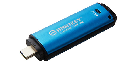 Kingston Technology - IronKey Vault Privacy 50 unidad flash USB 64 GB USB Tipo C 3.2 Gen 1 (3.1 Gen 1) Negro  Azul