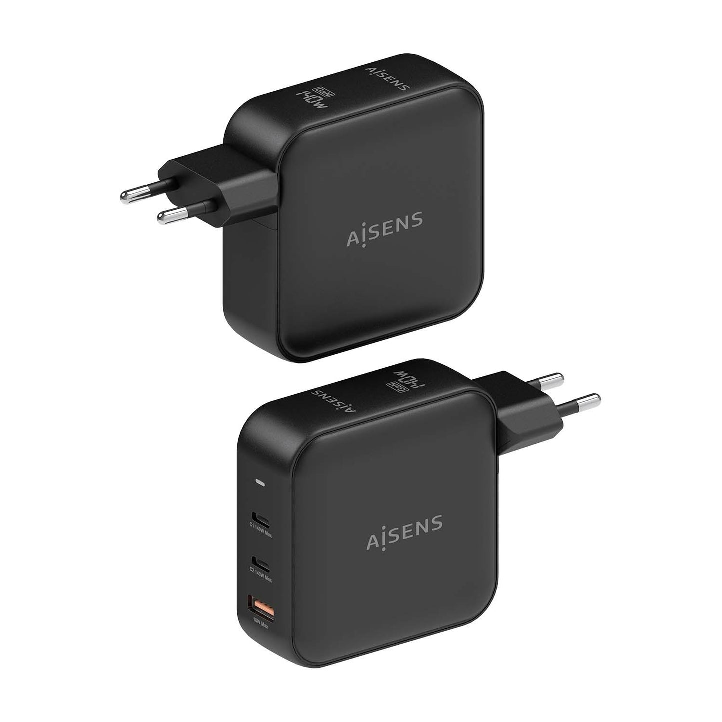 AISENS - Cargador GaN 140W  2xUSB-C PD3.1 QC4.0  1xUSB-A QC3.0  Negro