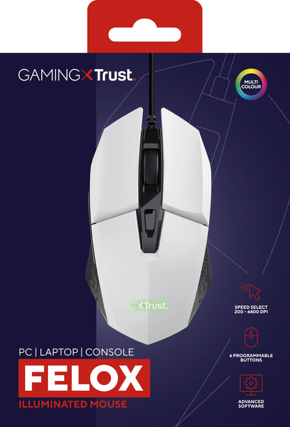 Trust - GXT 109W Felox ratón Juego mano derecha USB tipo A Óptico 6400 DPI