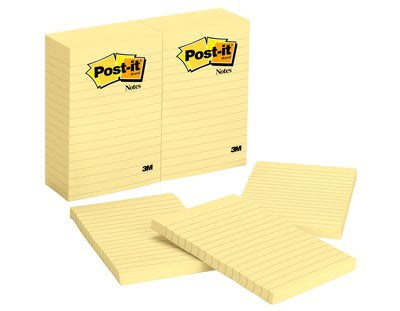 Post-It - Notes  4 in x 6 in  Canary Yellow  Lined  12 Pads/Pack nota autoadhesiva Amarillo 100 hojas Autoadhesivo