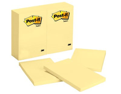 Post-It - Notes  4 in x 6 in  Canary Yellow  12 Pads/Pack nota autoadhesiva Amarillo 100 hojas Autoadhesivo