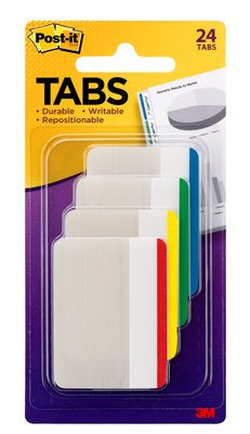 Post-It - Tabs  2 inch Lined  Assorted Primary Colors  6/Color  4 Colors  24/Pk pestaña autoadhesiva Beige  Verde  Rojo  Amarillo