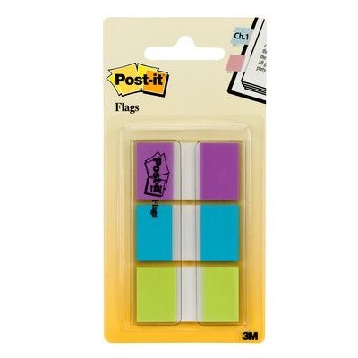 Post-It - Flags  Purple  Blue  Green  1 in Wide  60/On-the-Go Dispenser bandera adhesiva 60 hojas