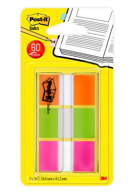 Post-It - Flags  Orange  Lime  Pink .94 in wide  60/On-the-Go Dispenser  1 Dispenser/Pack bandera adhesiva 60 hojas