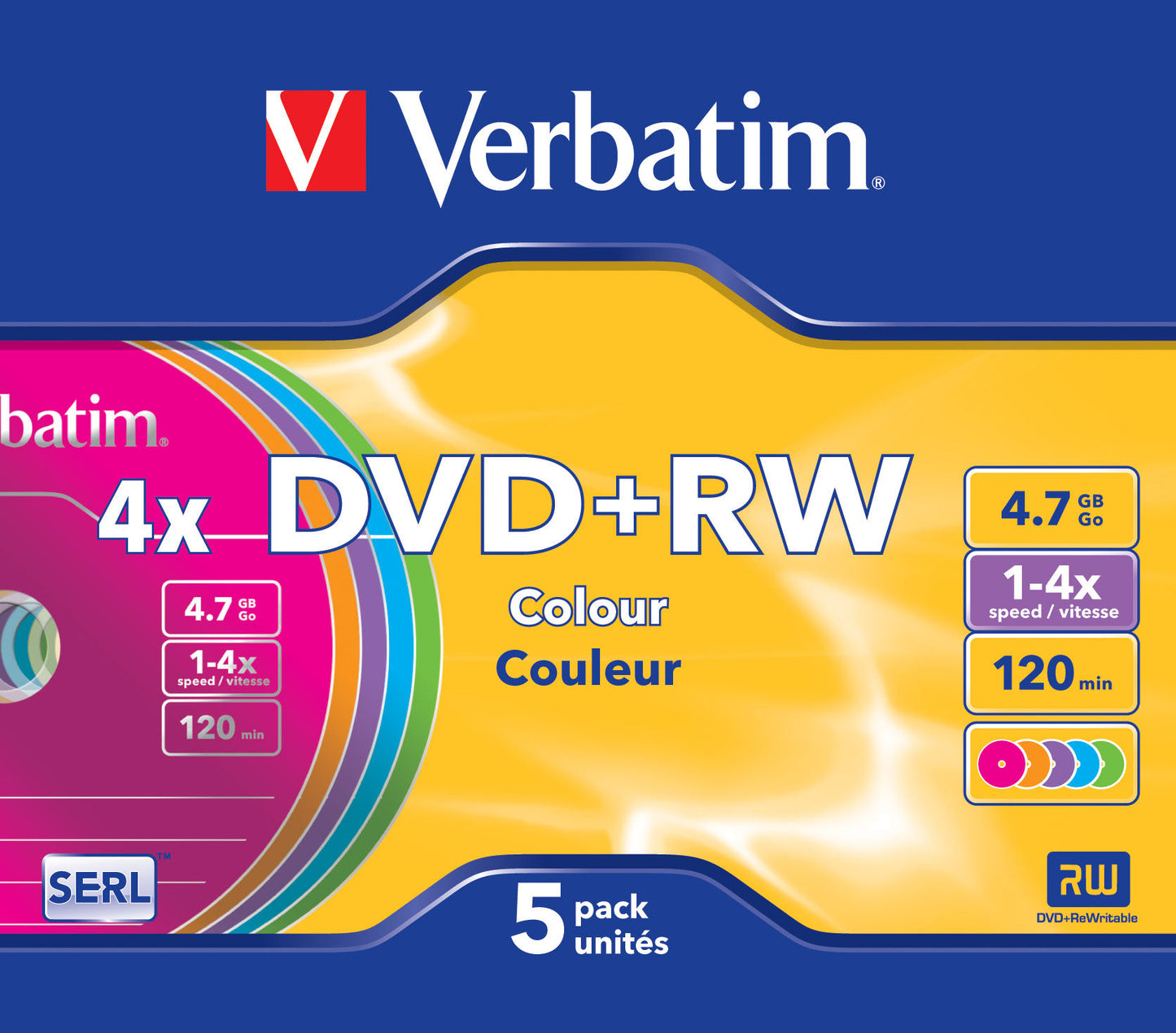 Verbatim - DVD+RW Colours 4 7 GB 5 pieza(s)