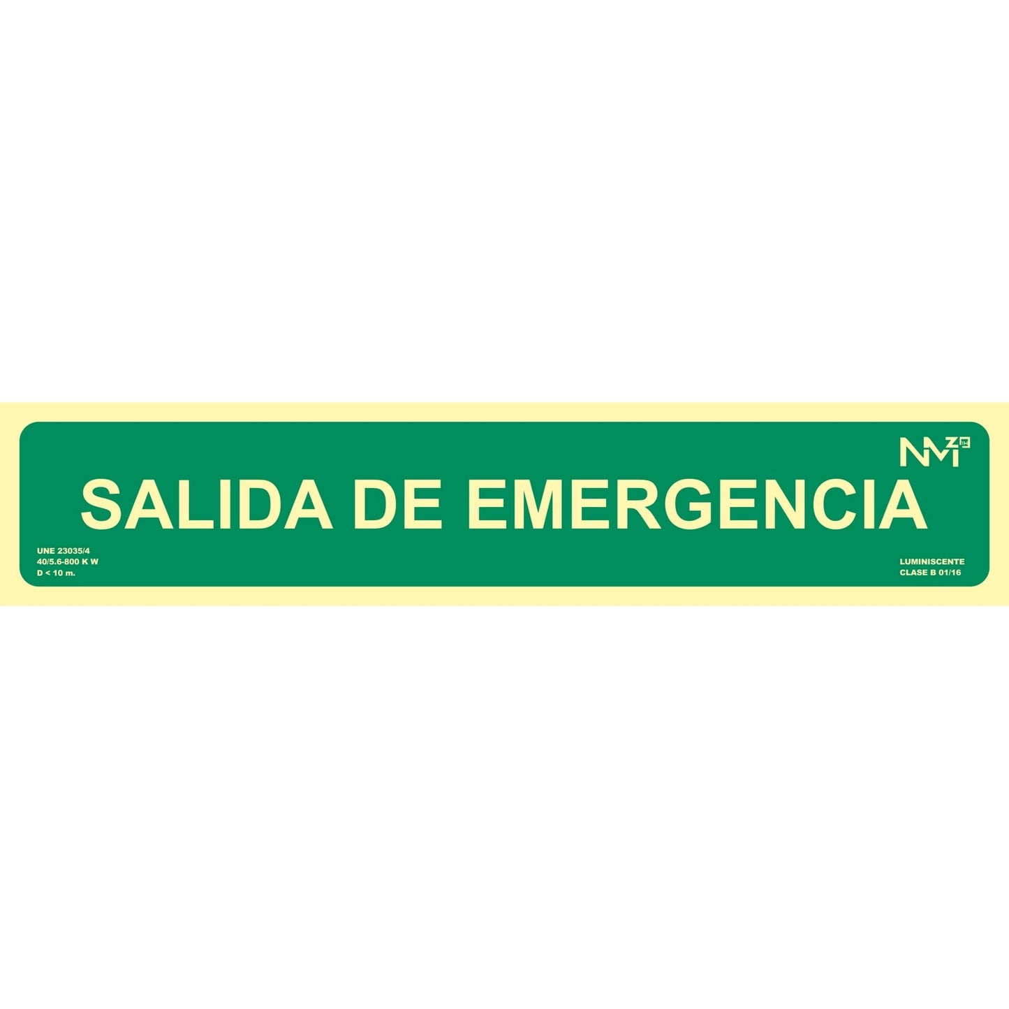 A1D406 - Señal Luminiscente   Salida De Emergencia  Clase A PVC 1mm 10,5x52cm con CTE, RIPCI