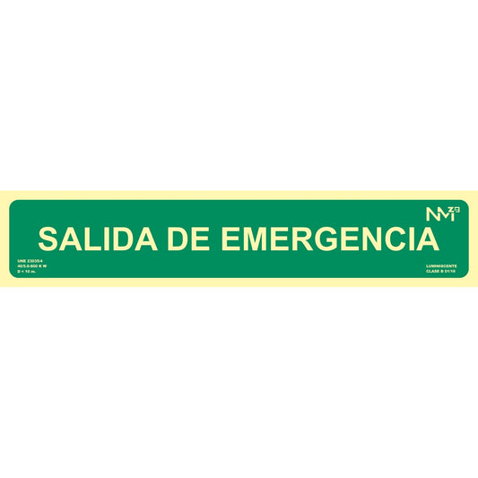 A1D406 - Señal Luminiscente   Salida De Emergencia  Clase A PVC 1mm 10,5x52cm con CTE, RIPCI