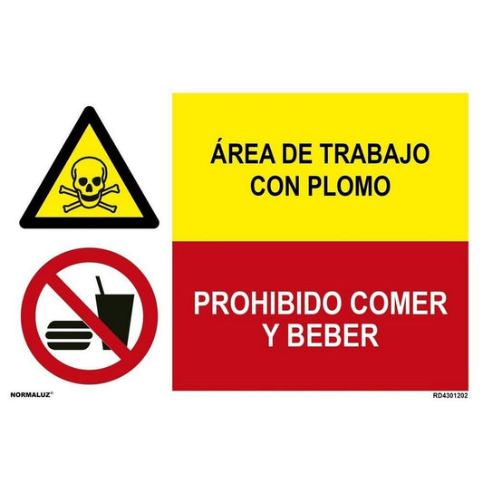 PRD4361202 - Combinada Área De Trabajo Con Plomo / Prohibido Comer Y Beber Adhesivo de Vinilo 60x40 cm con CTE, RIPCI