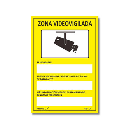 PRIME JJ OB-200S -  Señal Adhesiva Rectangular Zona Videovigilada 10x15 cm