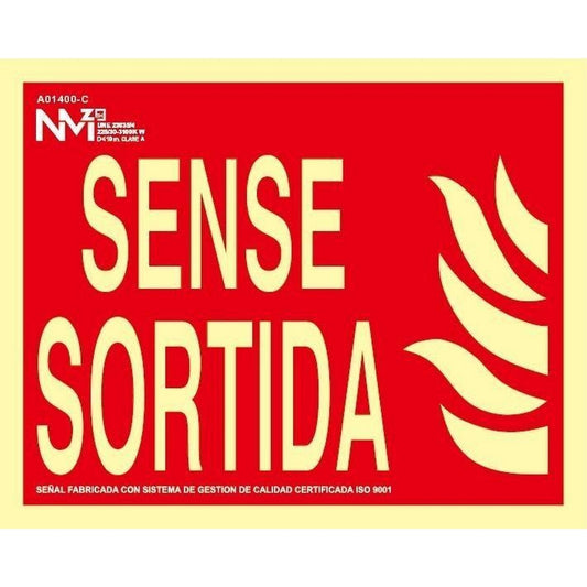 B01100-C - Senyal Luminiscent   Sense Sortida  Clase B PVC 0.7mm 20x25cm  con CTE, RIPCI