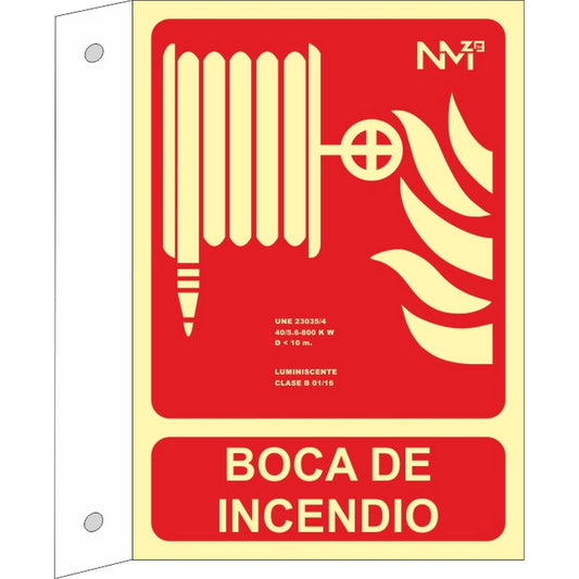 B02008 - Banderola Luminiscente Boca de Incendio Clase B PVC 0.7mm 21x30cm con CTE, RIPCI