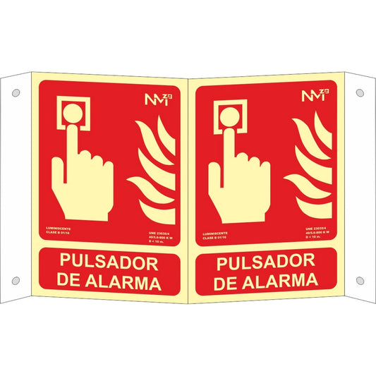 B05011 - Señal Luminiscente Pulsador de Alarma Clase B PVC 0.7mm 21x30cm con CTE, RIPCI