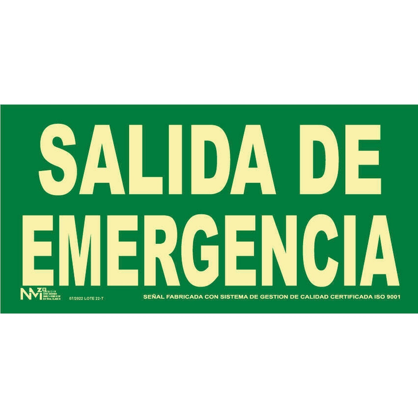 B13106 - Señal Luminiscente   Salida De Emergencia  Clase B PVC 0.7mm 15x30cm con CTE, RIPCI