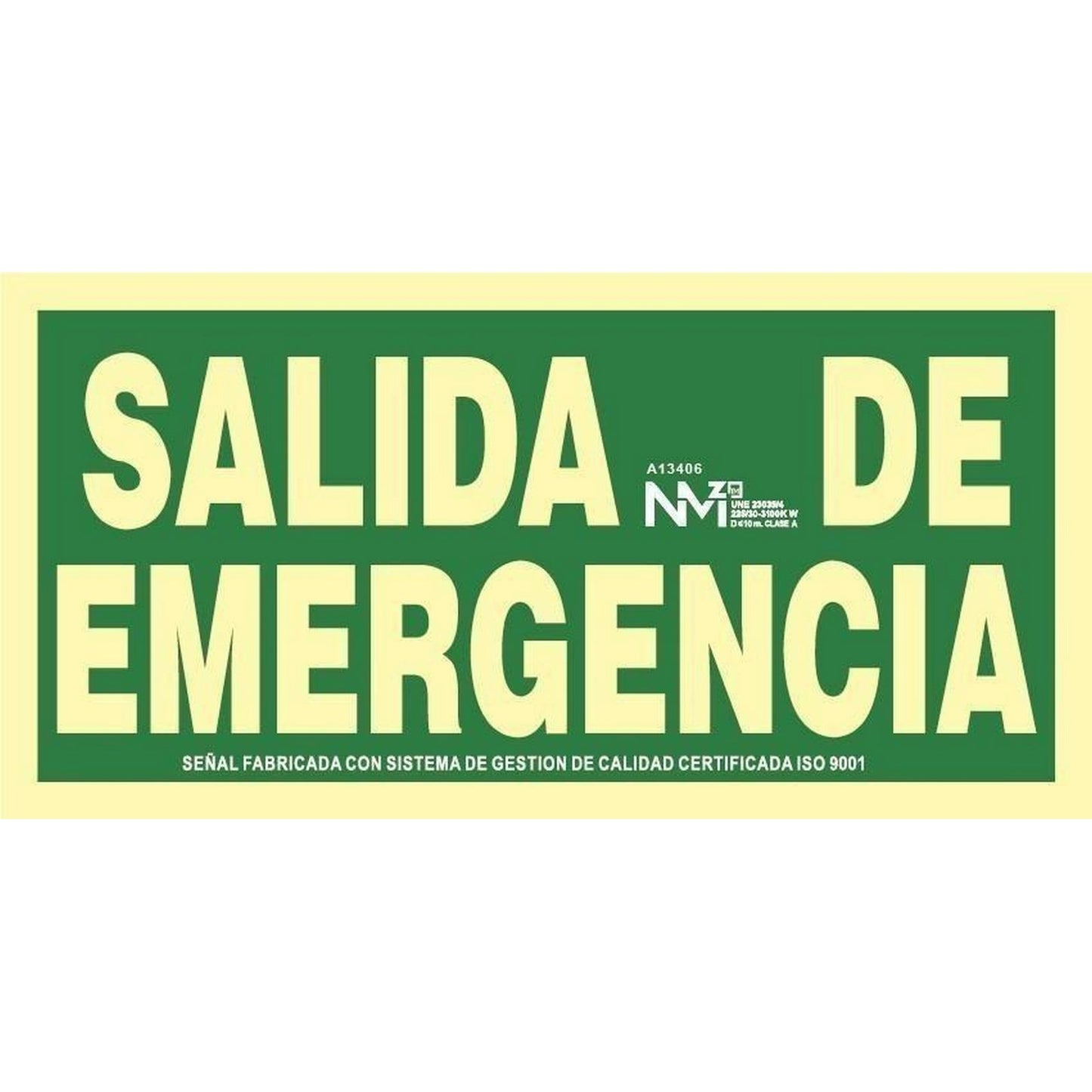 A13406 - Señal Luminiscente   Salida De Emergencia  Clase A PVC 1mm 15x30cm con CTE, RIPCI