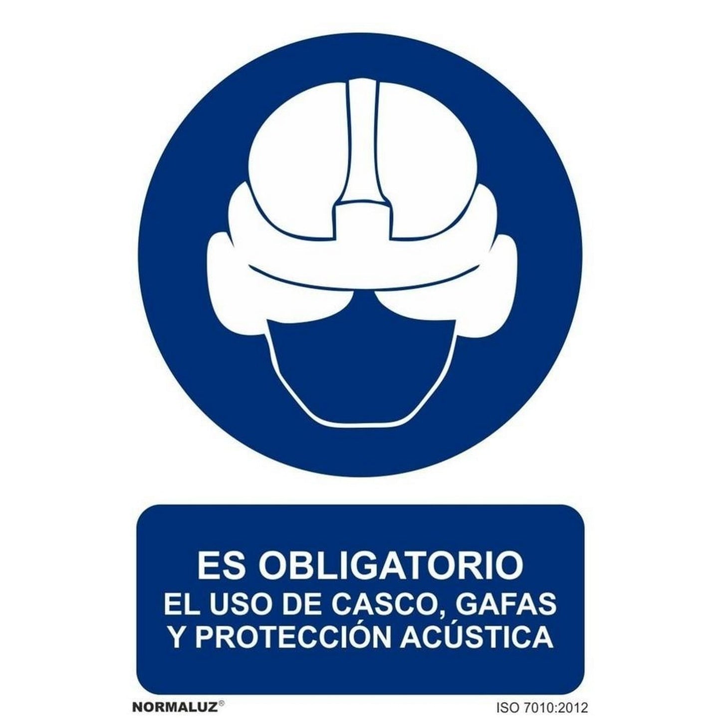 RD20913 - Señal Es Obligatorio El Uso  Del Casco , Gafas Y Protección Acústica  Aluminio 0.5mm 21x30 cm con CTE, RIPCI