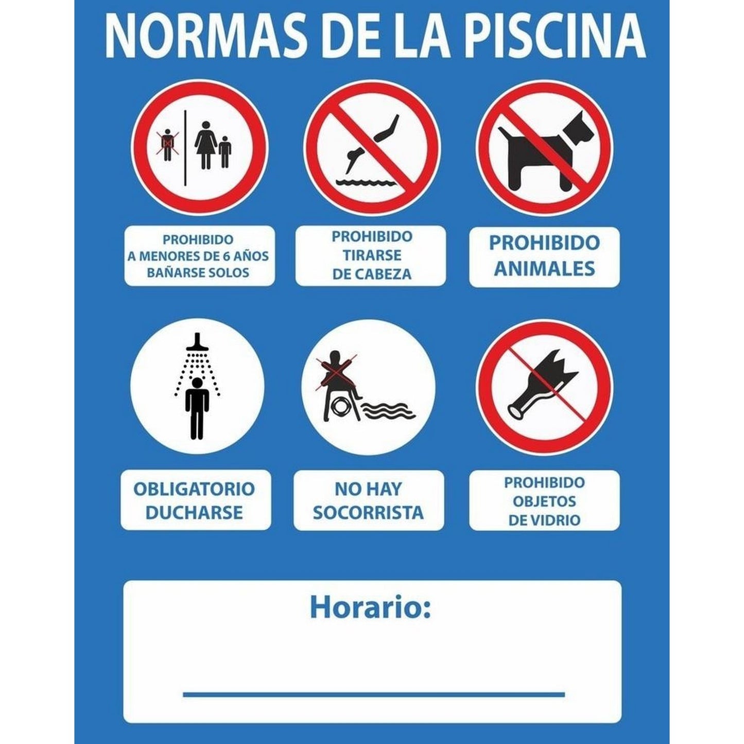 RD2A067 - Cartel Normas De Piscina Sin Socorrista PVC Glasspack 0.4mm 50x40 cm con CTE, RIPCI