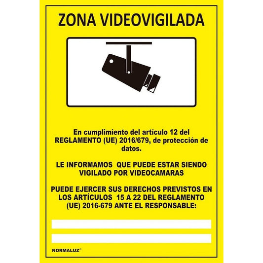 RD30942 - Señal Zona Videovigilada  Aluminio 0.5mm 21x30 cm con CTE, RIPCI