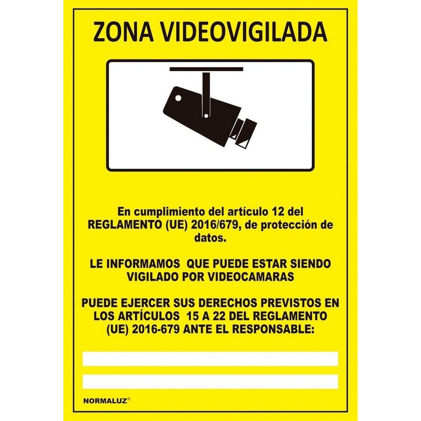 RD30642 - Señal Adhesiva Zona Videovigilada  Adhesivo de Vinilo 20x30 cm  con CTE, RIPCI