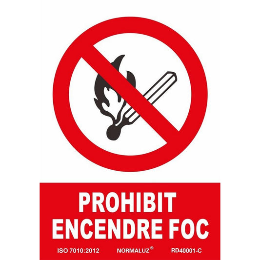 RD40001-C - Senyal Prohibit Encendre Foc  PVC Glasspack 0.7mm 21x30cm con CTE, RIPCI