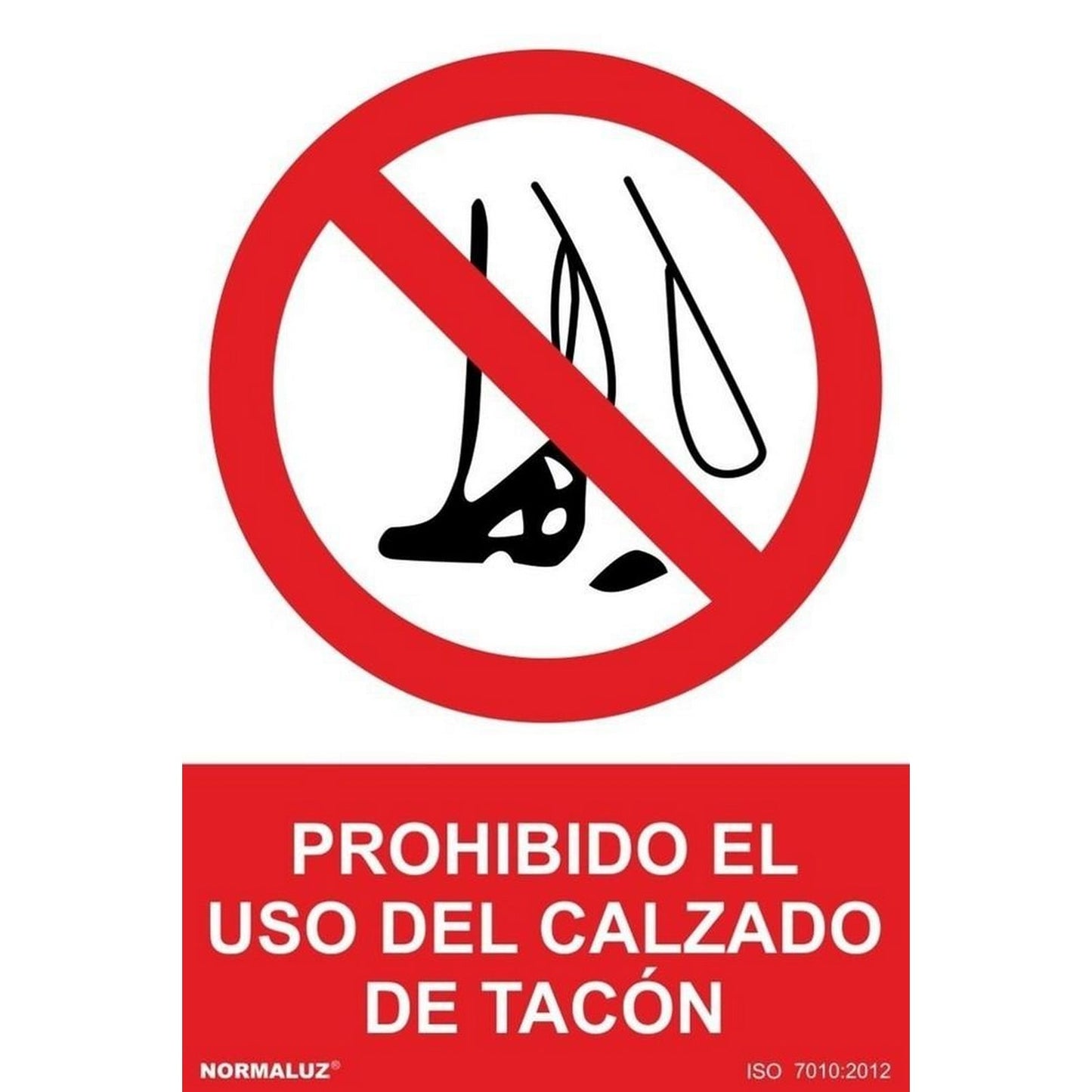 RD40014 - Señal Prohibido El Uso De Calzado De Tacon PVC Glasspack 0.7mm 21x30 cm con CTE, RIPCI