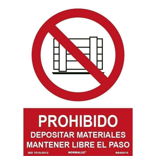 RD41015 - Señal Prohibido Depositar Materiales Mantener Libre El Paso  PVC Glasspack 0.7mm 30x40 cm con CTE, RIPCI