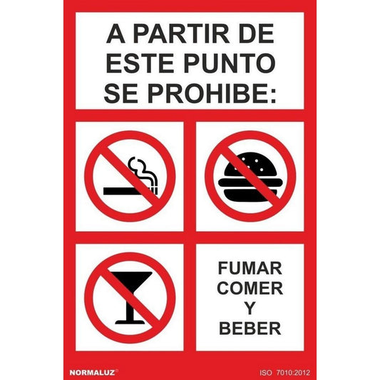 RD40072 - Señal A Partir De Este Punto Se Prohibe Comer  Fumar Y Beber  PVC Glasspack 0.7mm 21x30 cm con CTE, RIPCI