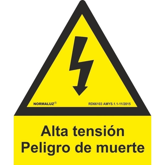 RD65003 - Señal Adhesiva Alta Tensión Peligro De Muerte Rayo Pentágono Adhesivo de Vinilo 15 cm con CTE, RIPCI