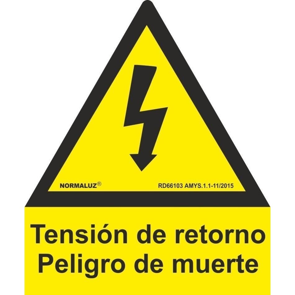 RD67104 - Señal Tensión de Retorno Peligro De Muerte Rayo Pentágono Aluminio 0.5mm 30 cm con CTE, RIPCI