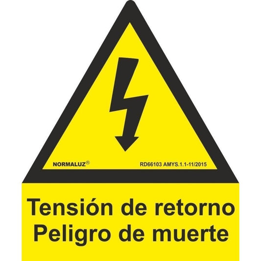 RD67104 - Señal Tensión de Retorno Peligro De Muerte Rayo Pentágono Aluminio 0.5mm 30 cm con CTE, RIPCI