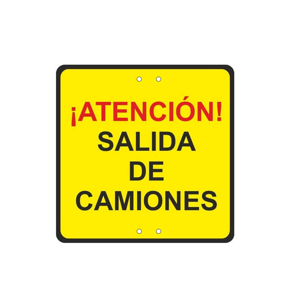 PRIME JJ TR011 -  Señal Metálica ¡Atención! Salida de camiones Acero Termo lacado 50x50